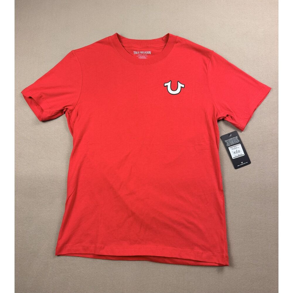 True Religion Men's Red T-Shirt - White Horseshoe logo